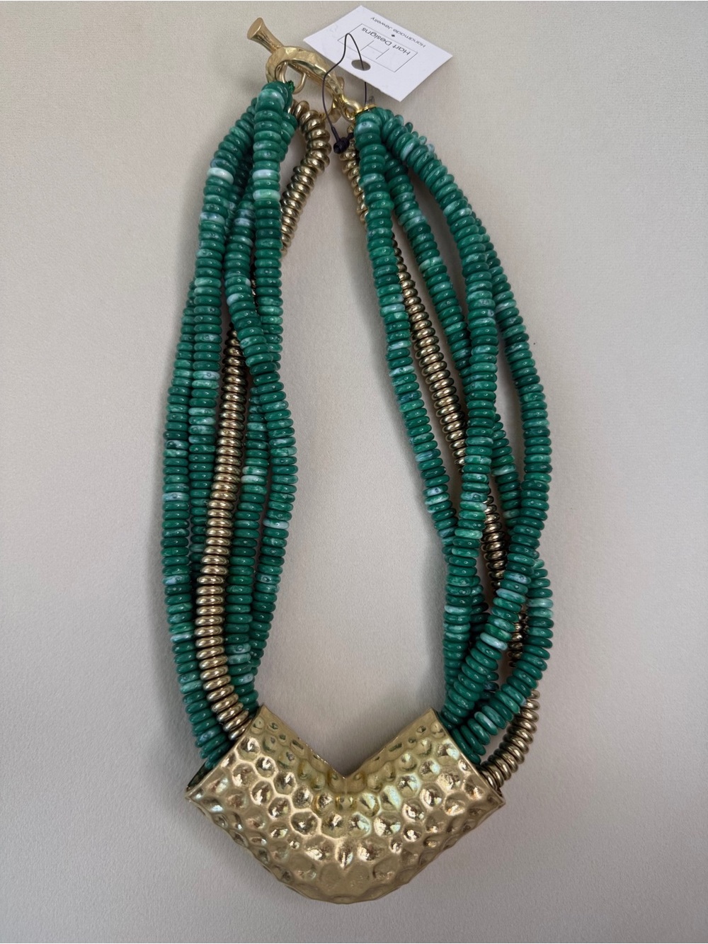 Turquoise Multi-Strand Bead Necklace with Hammered Gold Accent